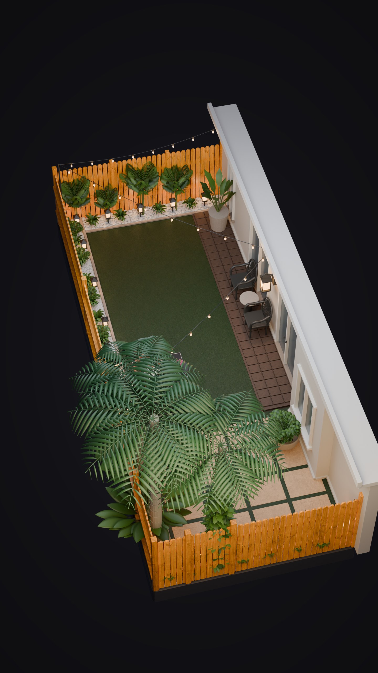A maquete da varanda vista de cima